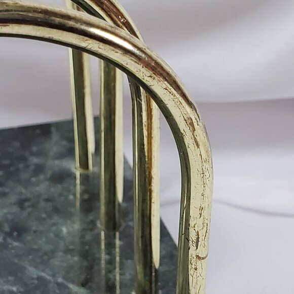 Vintage Green Marble Stone Brass Letter Holder, Vintage MCM Desk Organizer - Picture 2 of 12